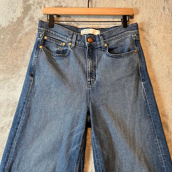 AYR The Must Super Wide Leg High Rise Jeans Dark Wash Size 30 Raw Hem Distressed - Picture 2 of 10